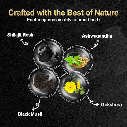Shilajit Gummies, Form Himalayan Shilajit, with Ashwagandha Gokshura, No Added Sugar Non-GMO 100% Natural & Organic, Fulvic Acid & 85+ Trace Minerals for Men, Women | 60 Gummy