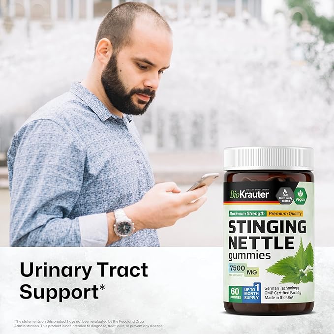 BIO KRAUTER® Stinging Nettle for Seasonal Support - Stinging Nettle Root Supplement 750 mg for Urinary Tract Support & Daily Wellness - 60 Gummies, 30-Day Supply, Non-GMO, Apple Flavor