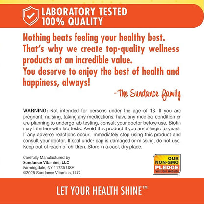 Sundance Hair, Skin & Nails Vitamins | 5000mcg | 60 Coated Caplets | with Biotin and Collagen | Non-GMO & Gluten Free Supplement