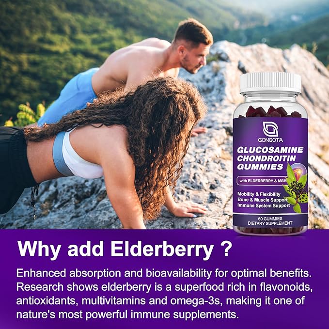 Glucosamine Chondroitin Gummies - 3- Pack, Extra Strength 1500mg Glucosamine with MSM & Elderberry, Flexibility Support, Best Cartilage & Immune Support Supplement for Men and Wome - 180 Gummies