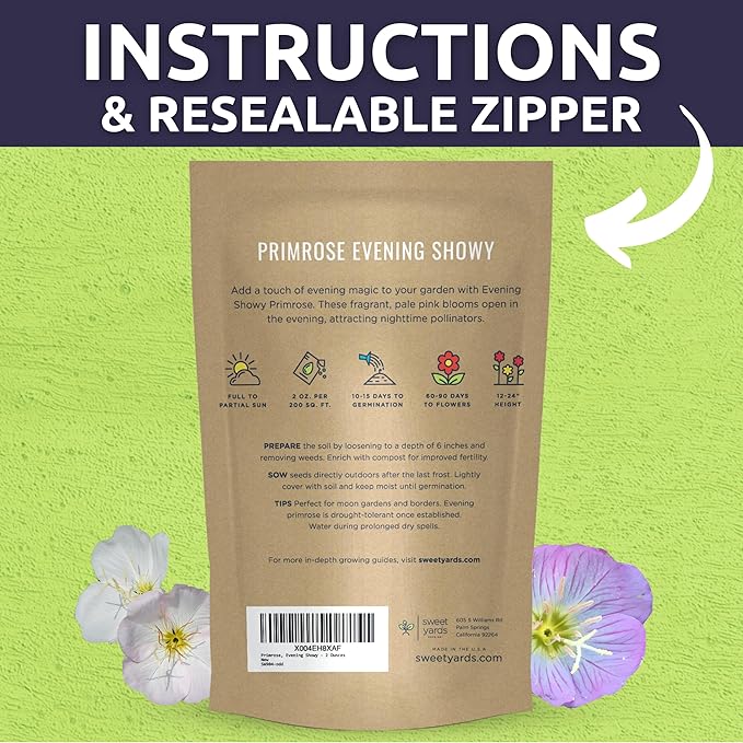 Primrose Evening Showy - Bulk 2 Ounce Pouch - 400,000 Flower Seeds for Planting - Oenothera speciosa