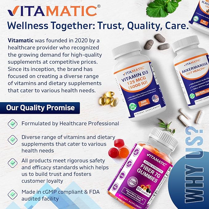 Vitamatic Advanced Sleep Aid with Melatonin - 120 Vegetable Capsules Made with B6, Magnesium, L-Theanine, L-Tryptophan, 5-HTP, GABA, Valerian, Chamomile, Passion Flower, Ashwagandha & Black Pepper