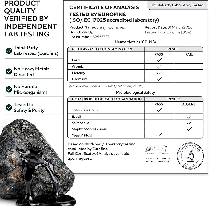 VitaUp Himalayan Shilajit Gummies - Sugar Free Natural Shilajit Gummies with Fulvic Acid, Ashwagandha, Lions Mane, Black Seed - Immune & Energy Support - 120 Count