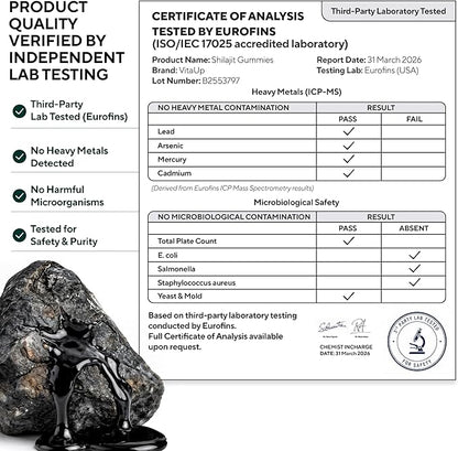 VitaUp Himalayan Shilajit Gummies - Sugar Free Natural Shilajit Gummies with Fulvic Acid, Ashwagandha, Lions Mane, Black Seed - Immune & Energy Support - 120 Count