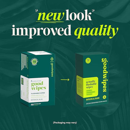 goodwipes Flushable Wipes - Individually Wrapped Butt Wipe for On-the-Go Adults - Portable Mini Wipes - Travel Essentials - Sewer & Septic Safe - Botanical Bliss, 32 Count (1 Pack)