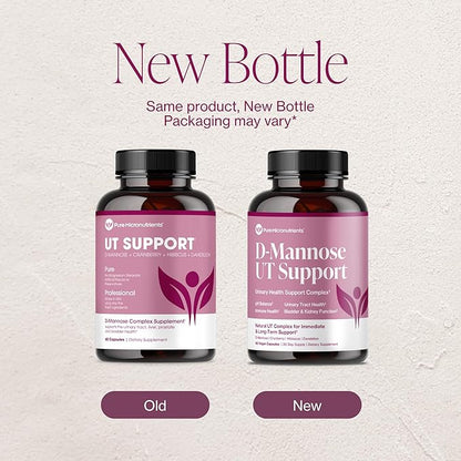 Pure D Mannose Capsules 1000mg Per Serve - Fast Acting UTI Support - Urinary Tract Cleanse & Bladder Health - Cranberry, D-Mannose, Dandelion, Hibiscus Flower - 60 Veggie Caps