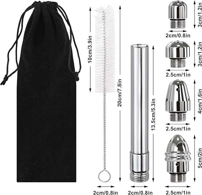 Shower Cleaner Enema Douche System, Handheld Anal Douche Attachments Kits, Rinse Vaginal with 4 Aluminum Shower Heads, Douche for Men Women with Velvet Bag + Cleaning Brush - Intimate Cleaner Kit