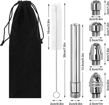 Shower Cleaner Enema Douche System, Handheld Anal Douche Attachments Kits, Rinse Vaginal with 4 Aluminum Shower Heads, Douche for Men Women with Velvet Bag + Cleaning Brush - Intimate Cleaner Kit