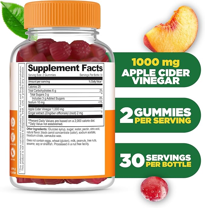 Lifeable Apple Cider Vinegar Gummies with Mother | 1000 mg | Advanced ACV for Detox & Cleansing, Supports Metabolism, Digestion, & Energy | 60 Gummies for Weight Loss and Belly Fat