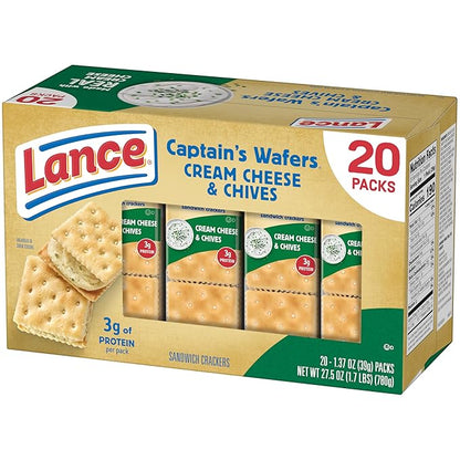 Lance Sandwich Crackers, Captain's Wafers Cream Cheese and Chives, 20 Packs, 6 Sandwiches Each