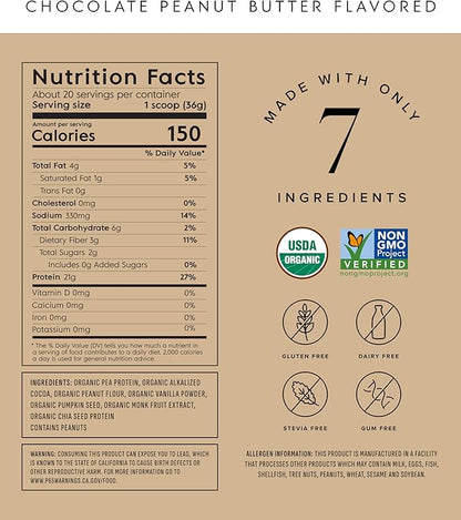 Truvani Dairy Free Protein Powder | Chocolate Peanut Butter | 20g Organic Plant Based Pea Protein | 20 Servings | Vegan, Keto, Gluten Free | Low Carb | No Added Sugar