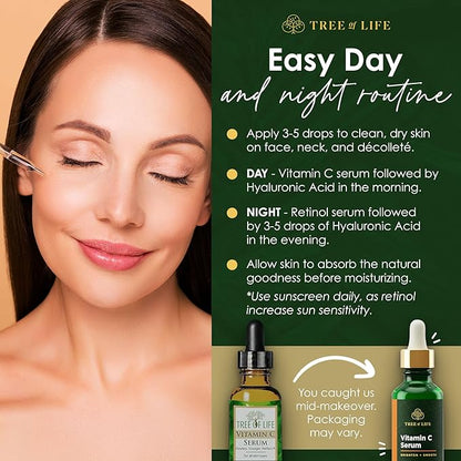 Tree of Life Beauty Facial Skin Care Set, Brightening, Firming & Hydrating Face Serums - Vitamin C, Retinol & Hyaluronic Acid for Smooth Radiant Skin, Dermatologist Tested, 1 Fl Oz (Pack of 3)