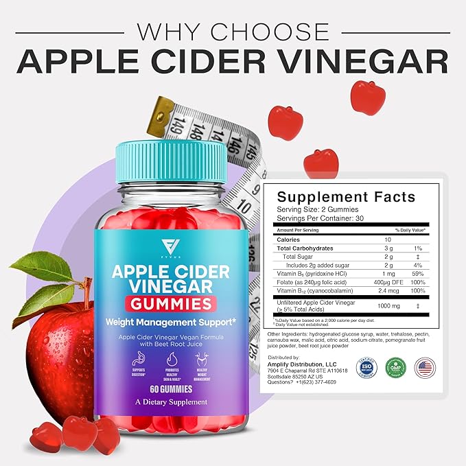 Apple Cider Vinegar Gummies Supplement – Daily Digestive Health & Gut Wellness Support for Women & Men – Vegan ACV Gummies with Apple Cider Vinegar – Non-GMO (2 Pack - 120 Gummies)