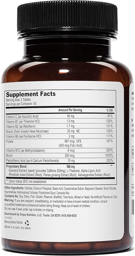 Energy | Complimentary Formula w/Botanically Sourced Caffeine | Complete B-Complex & Energy Supportive Herbs