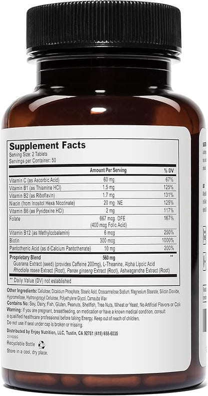 Energy | Complimentary Formula w/Botanically Sourced Caffeine | Complete B-Complex & Energy Supportive Herbs