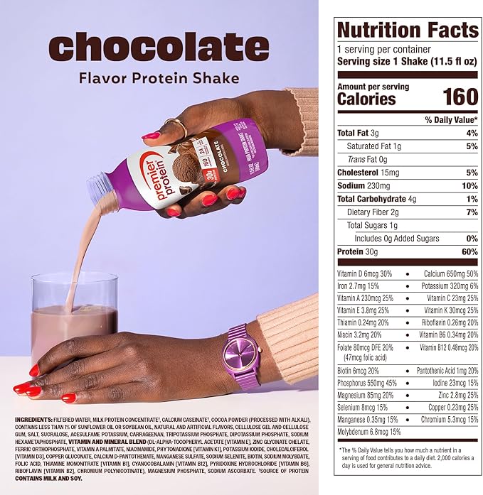 Premier Protein Shake, Chocolate, 30g Protein, No Added Sugar, 24 Vitamins & Minerals to Support Immune Health, 11.5 fl oz, 6 Pack