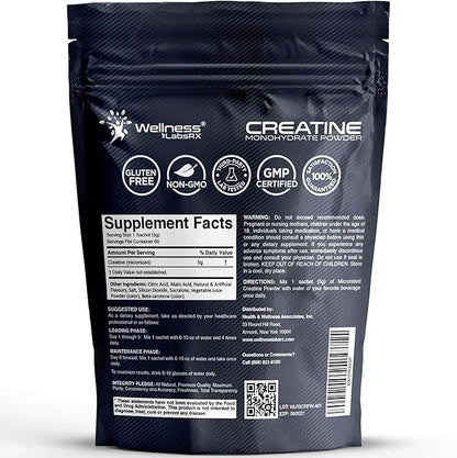 WELLNESS LABSRX Creatine Monohydrate Powder Sachets 300g – Mango Flavor Micronized Creatine Powder Supplement, Creatine for Women and Men, Supports Muscle Strength, Energy, Performance - 60 Servings