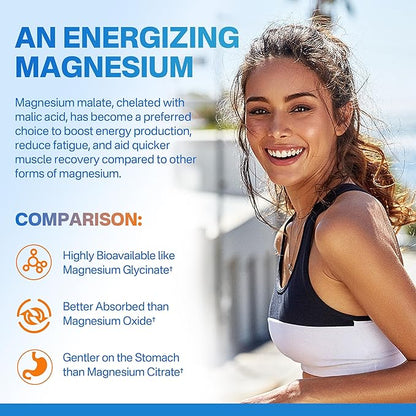 Nextdia Magnesium Malate Energy Gummies Plus L-Theanine, CoQ10, Methyl B12, Methylfolate, B6 & D3-400mg Magnesium Gummy Sugar Free for Women Men, Supports Muscle Function, Calm & Relax, Vegan, 60 Cts