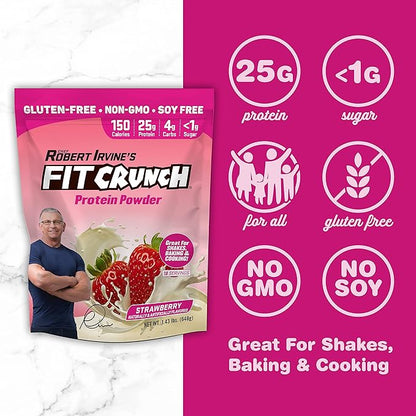 Fit Crunch Tri-Blend Whey Protein, Keto Friendly, Low Calories, High Protein, Gluten Free, Soy Free (18 Servings, Strawberry)