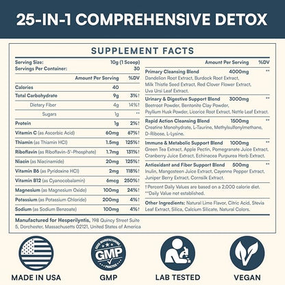 Detox Powder Supplement for Men & Women, Natural Herbal Formula for Liver, Kidney & Digestion, Lime Flavor, 30 Servings