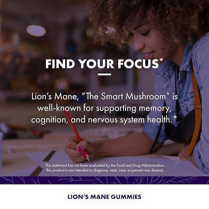 Host Defense Mushrooms Lion's Mane Gummies - Brain Health Support - Mushroom Supplement to Support Focus & Memory Function - Immune & Nervous System Support - Blueberry, 90 Gummies*