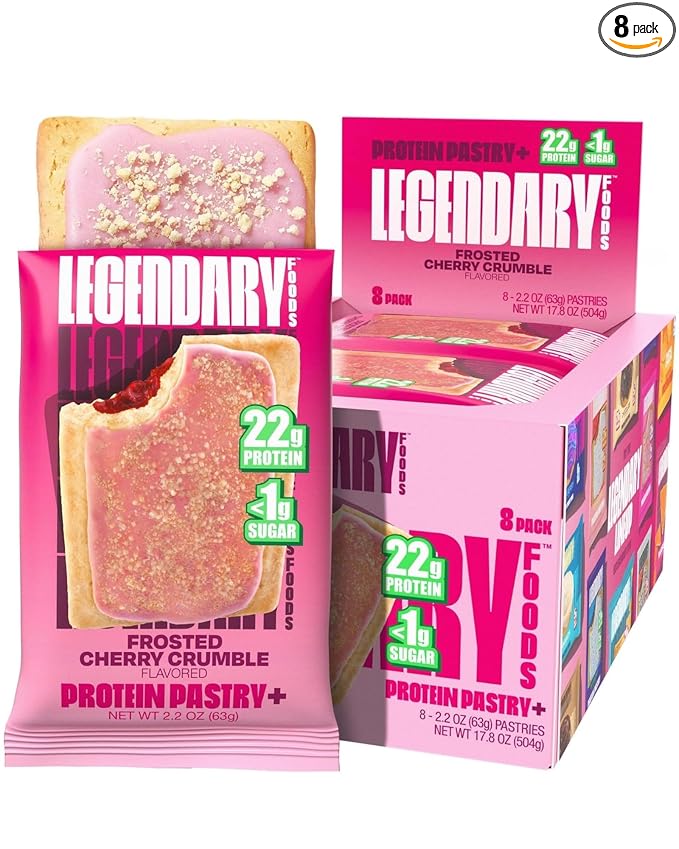 Legendary Foods 22g Protein Pastry 0g Added Sugar, Low Carb, Gluten Conscious, Keto Snack, Ideal for Glucose Management, Includes Whey Protein Isolate, 8 Pack Cherry Crumble