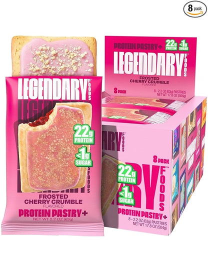 Legendary Foods 22g Protein Pastry 0g Added Sugar, Low Carb, Gluten Conscious, Keto Snack, Ideal for Glucose Management, Includes Whey Protein Isolate, 8 Pack Cherry Crumble