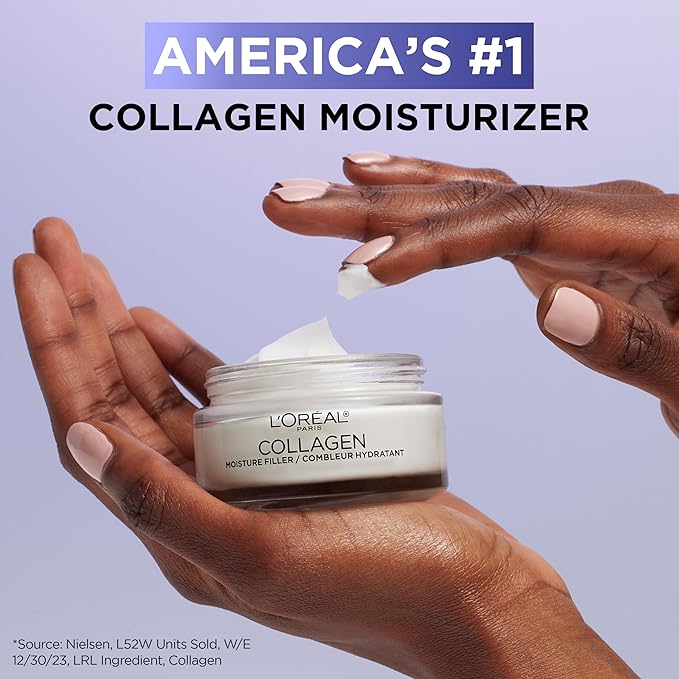 L'Oreal Paris Collagen Moisture Filler Face Cream, Anti-Aging Face Moisturizer, Non-Greasy Fragrance Free Skin Care Formula For Up to 48HR Hydration, 3.4 Oz, (Pack of 2)