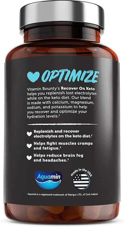 Vitamin Bounty Recover On Keto Electrolytes - Keto Supplements, Electrolytes Pills, Electrolyte Supplement, Keto Vitamins, Sugar Free Hydration, Boost Energy, GLP 1 Support- 60 Capsules