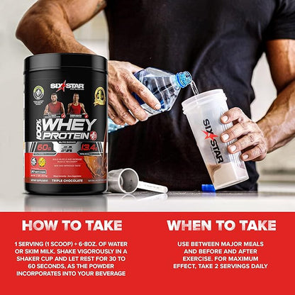 Whey Protein Powder + Immune Support | Six Star Whey Protein Plus | Whey Protein Isolate & Peptides + Muscle Builder | Lean Protein Powder for Muscle Gain & Recovery | Vanilla, 2 lbs