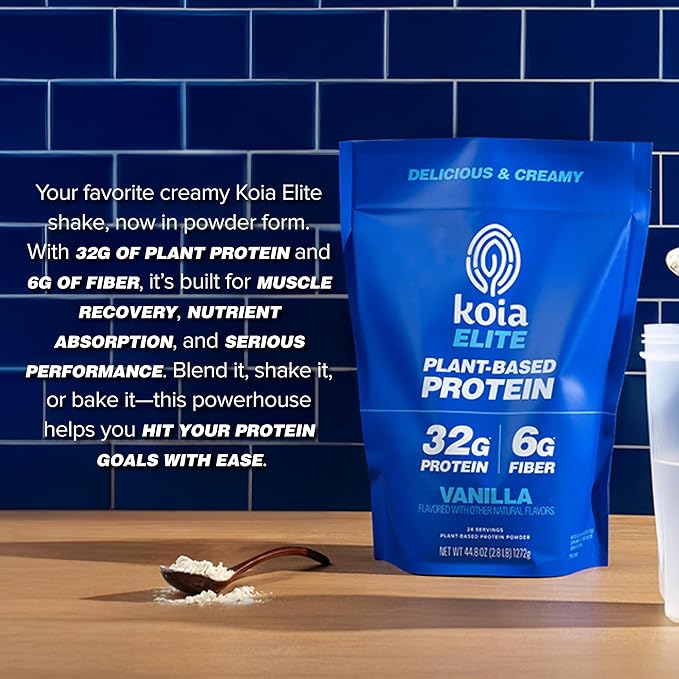 Koia Plant Based Protein Elite Powder, Vanilla, 32g Protein, 4g Sugar, 6g Prebiotic Fiber, Pre & Post Workout, 21 Vitamins & Minerals, Dairy-Free, Gluten-Free, Non-GMO, 24 Servings, 44.8 Oz