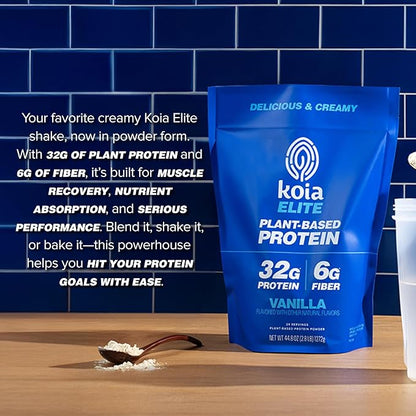 Koia Plant Based Protein Elite Powder, Vanilla, 32g Protein, 4g Sugar, 6g Prebiotic Fiber, Pre & Post Workout, 21 Vitamins & Minerals, Dairy-Free, Gluten-Free, Non-GMO, 24 Servings, 44.8 Oz