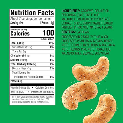 Emerald Nuts, 100 Calorie Packs, 7 Count, Salt & Pepper Cashews, 4.34 Oz
