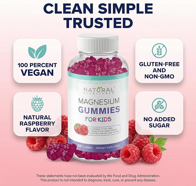 Sugar Free Magnesium Gummies for Kids - Calm & Sleep Support Chewable Kids Magnesium Supplement, Sleep Aid, Anti-Stress, Bone Health, Muscle Relaxation, 30 Vegan Non-GMO Gluten-Free Gummies