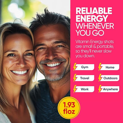 Vitamin Energy Immune+ Extra Strength Energy Shot Strawberry Twist 12 Pack, 260mg Natural Caffeine, B-Vitamins, Citicoline, Green Tea, Immunity & Focus Support, Zero Sugar, Gluten-Free 1.93 fl oz