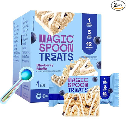 Magic Spoon Treats - 8 High Protein Bars, Blueberry Muffin - High Protein Gluten Free Snack - Sugar & Gluten Free Protein Cereal Bar - Low Carb & Keto Friendly - Healthy Snacks for Adults