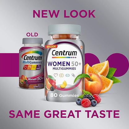Centrum MultiGummies for Women 50 Plus, Multivitamin/Multimineral Supplement with Vitamins D3, E, B6, and B12, Assorted Fruit Flavor - 140 Count