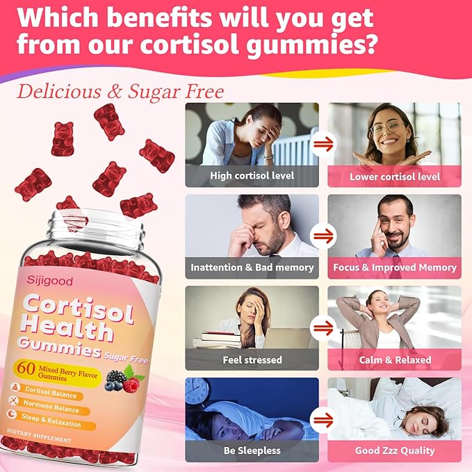2 Packs Cortisol Gummies - Cortisol Supplements for Women & Men with Ashwagandha, Magnesium, L-theanine for Cortisol Balance, Support Relaxation, Energy, Zzz, Mixed Berry Flavor, 120Ct