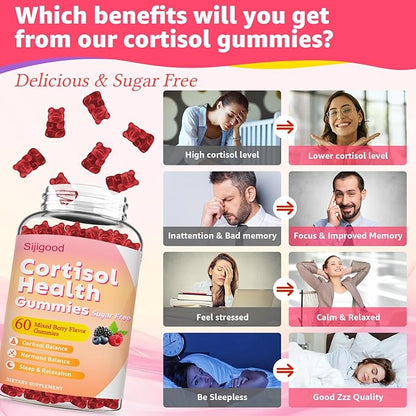 Cortisol Gummies - Cortisol Supplements for Women & Men with Ashwagandha, Magnesium, L-theanine for Cortisol Balance, Support Relaxation, Energy, Zzz, Mixed Berry Flavor, 60Ct