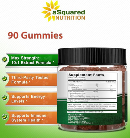 aSquared Nutrition Citrus Bergamot Gummies - Citrus Bergamot Extract Supplement 500mg Per Serving - Pure Gummy Alternative to Capsules & Pills
