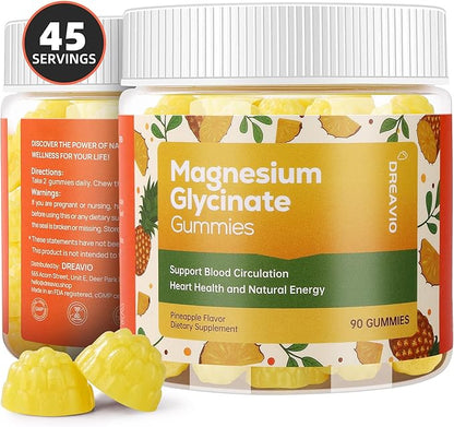 90 Count Magnesium Glycinate Gummies 400mg w/Ashwagandha Supplement - Sugar Free Zinc Magnesium Glycinate Supplement Ashwagandha Gummies for Adults Pineapple Flavor