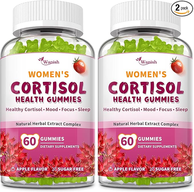 Cortisol Gummies For Women- Promote Relaxation and Support Mood- Natural Ingredients with Ashwagandha, Rhodiola Rosea, etc. Cortisol Manager Gummies for Adrenal Support,Vegan,Apple Flavor,120 Count