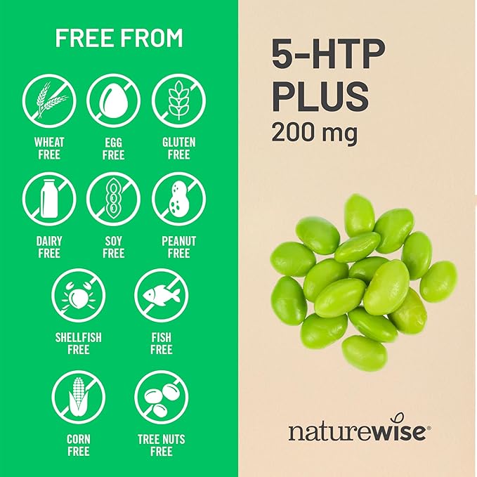 NatureWise 5-HTP 200mg Supplement from Griffonia Seeds with Cofactor Vitamin B6 - Mood Support and Natural Sleep Aid for Adults - Delayed-Release,Vegan - [2-Month Supply],60 Count (Pack of 2)