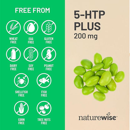 NatureWise 5-HTP 200mg Supplement from Griffonia Seeds with Cofactor Vitamin B6 - Mood Support and Natural Sleep Aid for Adults - Delayed-Release,Vegan - [2-Month Supply],60 Count (Pack of 2)