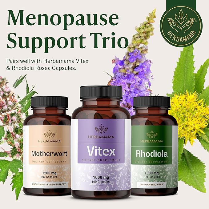 HERBAMAMA Vitex Berry Capsules – Natural Menopause Supplements* for Women – 1000mg Vitex Chasteberry Fruit per Serving for Menopause Support* – Vegan, Non-GMO – 50-Day Supply