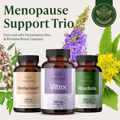 HERBAMAMA Vitex Berry Capsules – Natural Menopause Supplements* for Women – 1000mg Vitex Chasteberry Fruit per Serving for Menopause Support* – Vegan, Non-GMO – 50-Day Supply