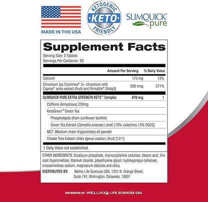 Slimquick Pure 3x Extra Strength Pill for Women, Helps Achieve Weight Goals, Helps Metabolism, Lose Excess Water, Keeps Full for Longer with Green Tea Extract, Caste Tree, Caffeine, MCT Oil - 60 Count