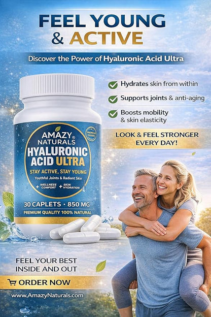 Hyaluronic Acid Ultra, 850mg, 30 Caplets, Premium Joint and Skin Supplement