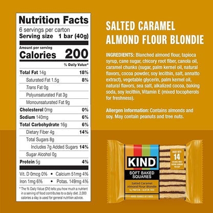 KIND Soft Baked Squares, Salted Caramel Almond Flour Blondie, Gluten Free, Healthy Snack Bars, 5g Protein, 6 Count