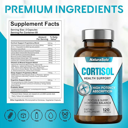 Cortisol Supplements for Women/Men, All-Natural Cortisol Reducer for Women & Men - Ashwagandha, Rhodiola Rosea & L-Theanine Formula to Manage Stress, Balance Hormones & Improve Sleep